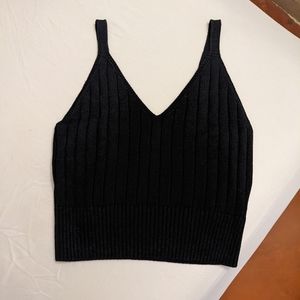 New Look wide rib knitted bralette top in black